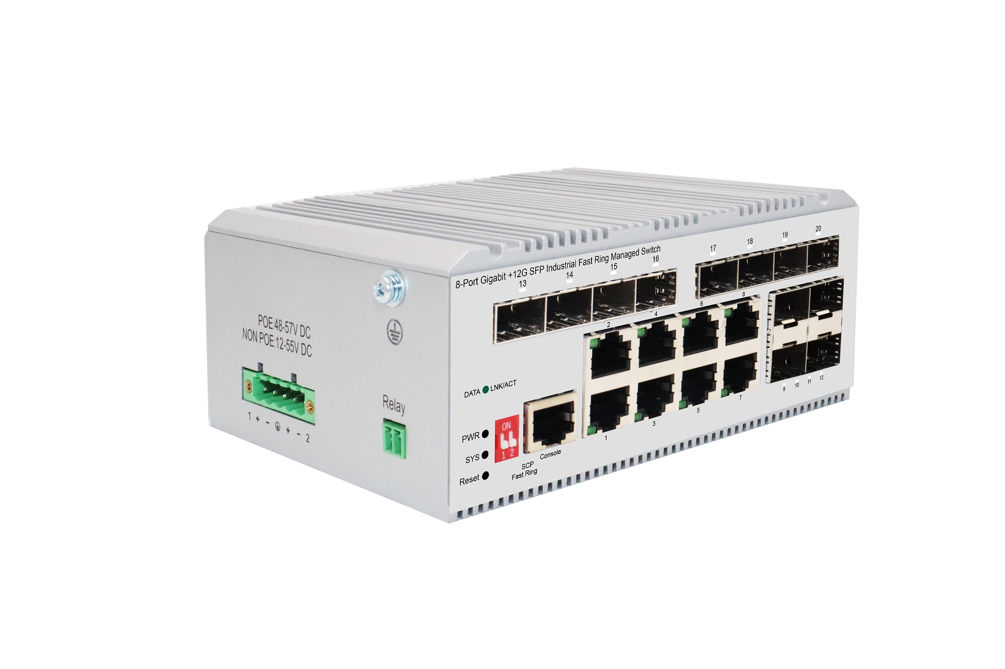 8-Port Gigabit +12G SFP Industrial Fast Ring Managed Switch