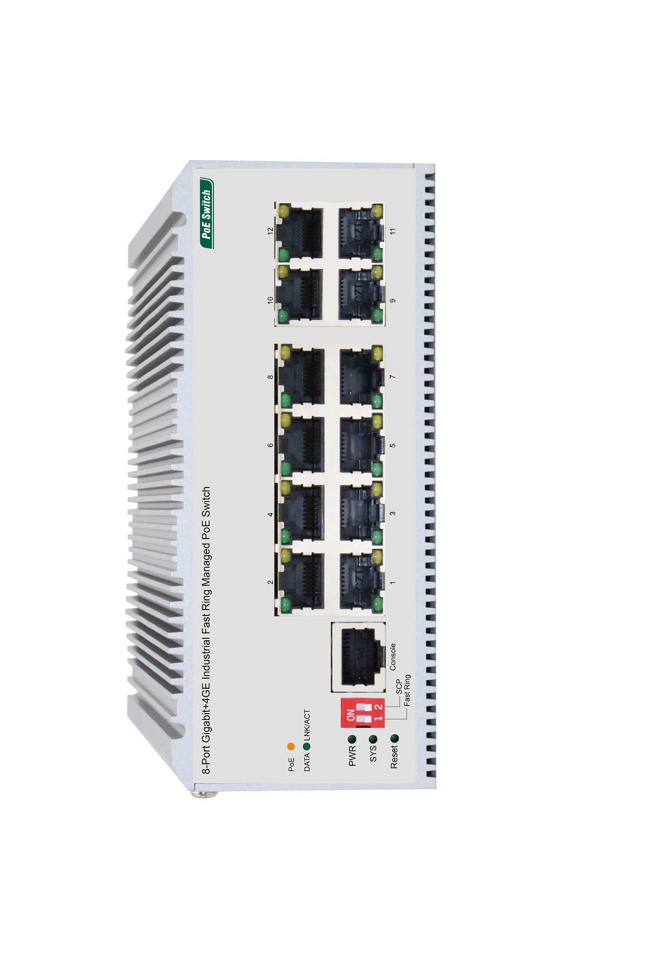 8-Port Gigabit +4GE Industrial Fast Ring Managed PoE Switch