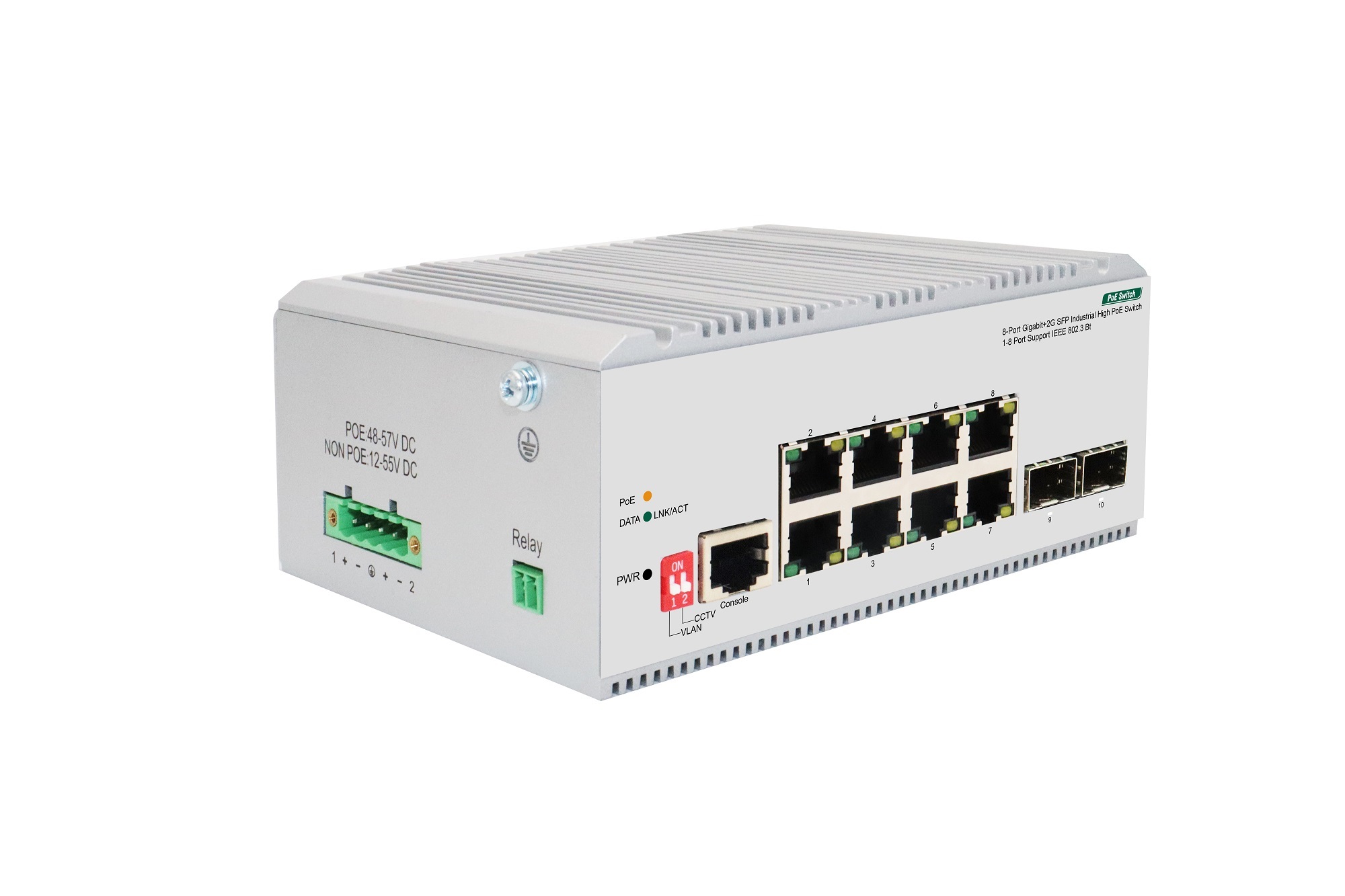 8-Port Gigabit+2G SFP Industrial High PoE Switch(1-8 Port Support IEEE 802.3bt)