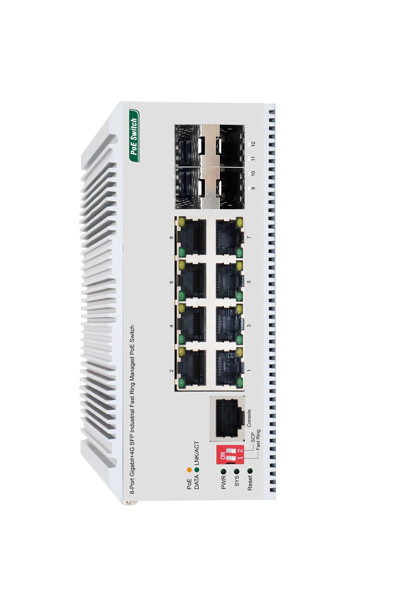 8-Port Gigabit +4G SFP Industrial Fast Ring Managed PoE Switch
