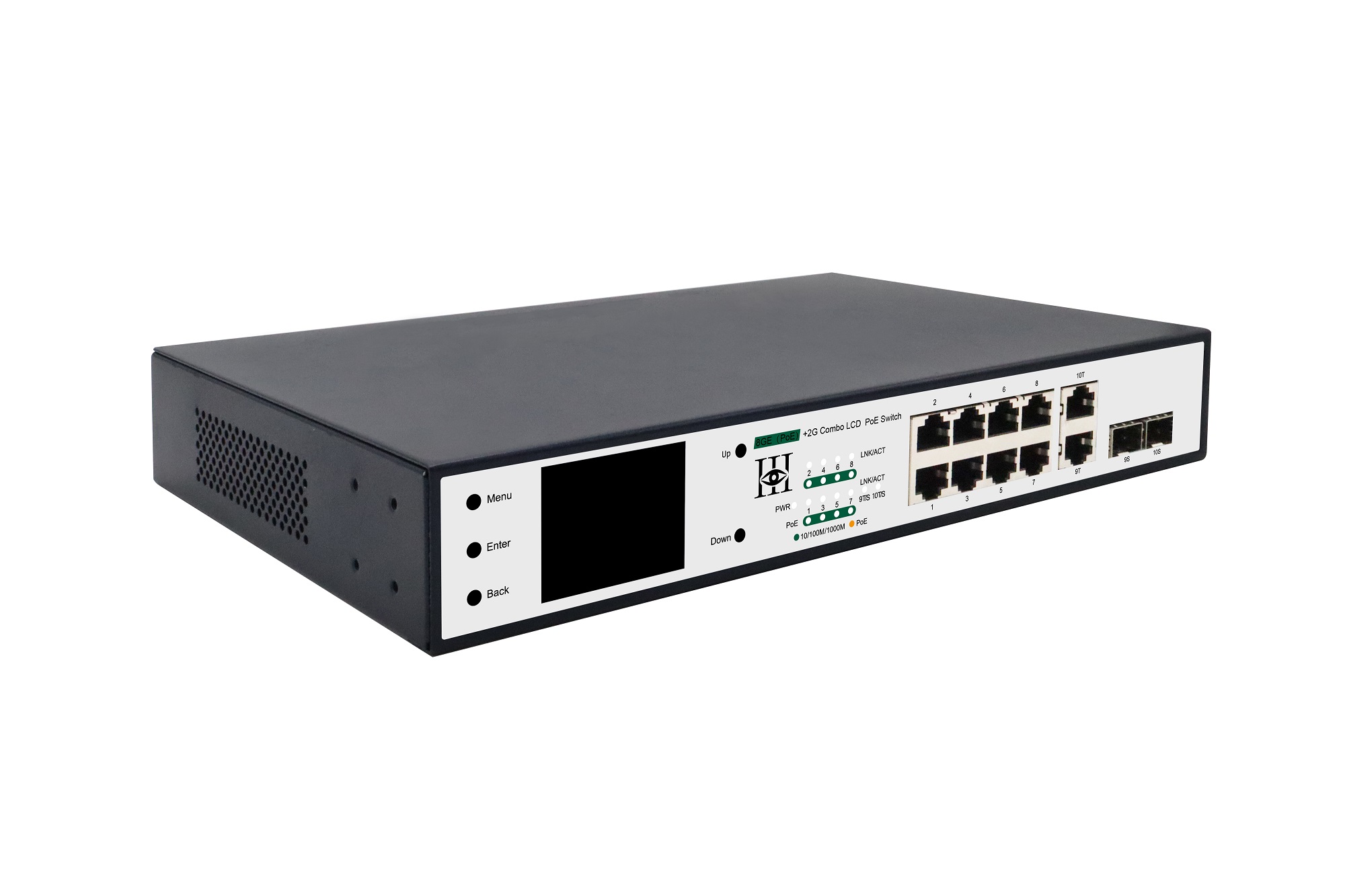 8GE(PoE)+2G Combo LCD Display PoE Switch