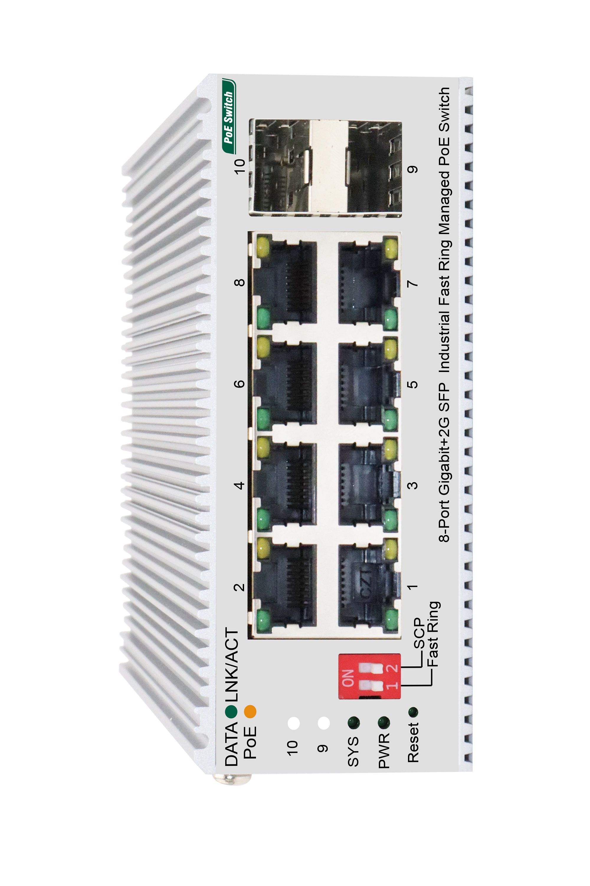 8-Port Gigabit +2G SFP Industrial Fast Ring Managed PoE Switch