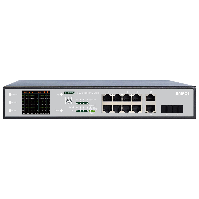 8*10/100Mbps +2G Combo Colorful LCD Display PoE Switch
