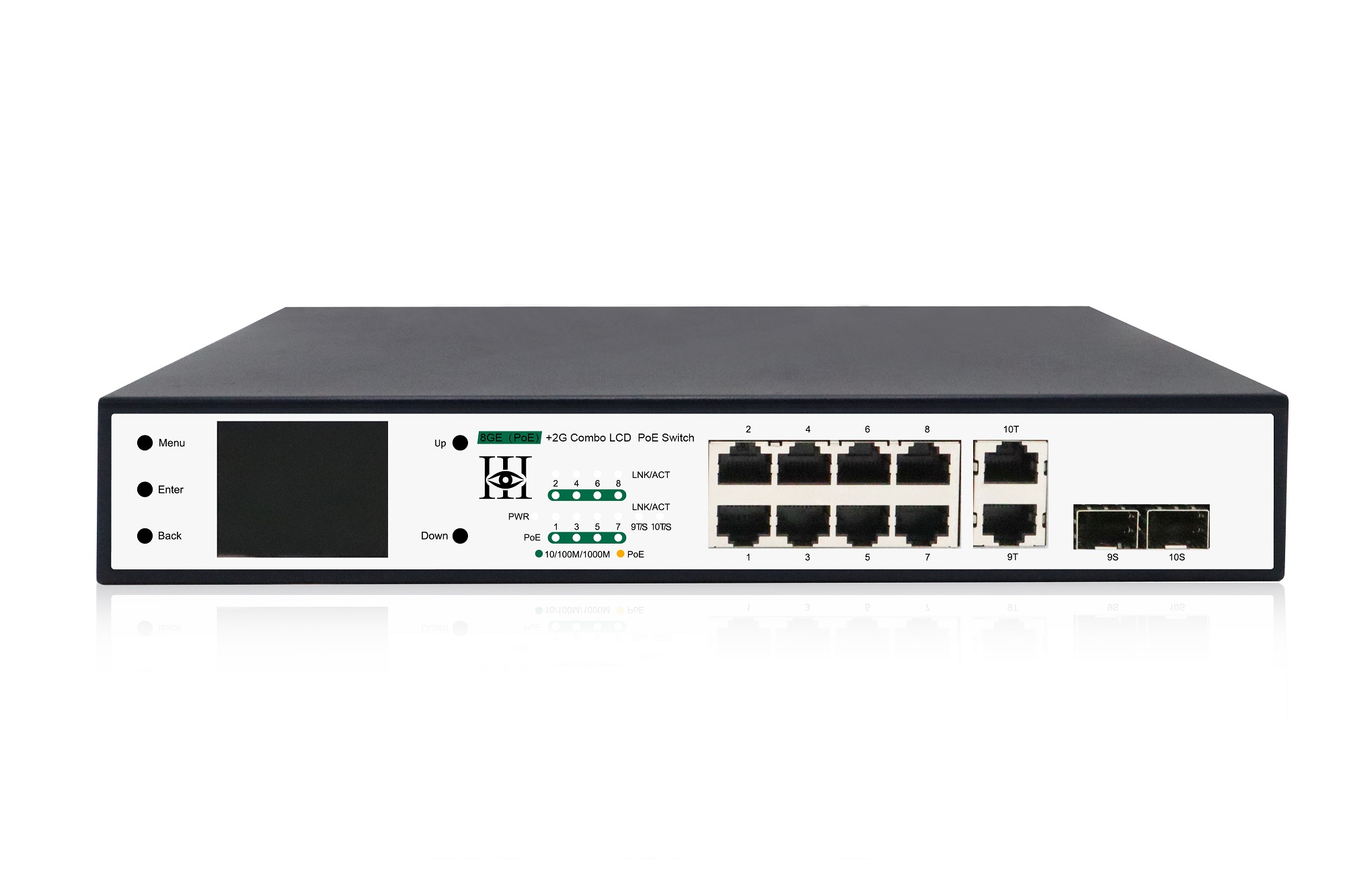 8GE(PoE)+2G Combo LCD Display PoE Switch