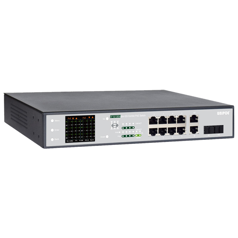 8*10/100Mbps +2G Combo Colorful LCD Display PoE Switch