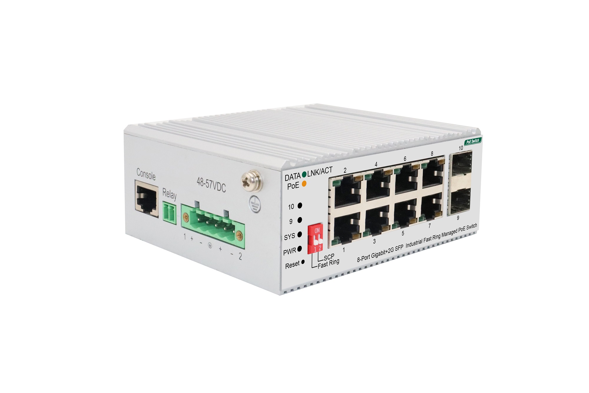 8-Port Gigabit +2G SFP Industrial Fast Ring Managed PoE Switch