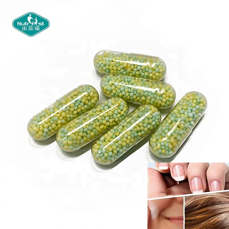 La piel del pelo vegano de la etiqueta privada clava la cápsula de la biotina de la vitamina con minerales