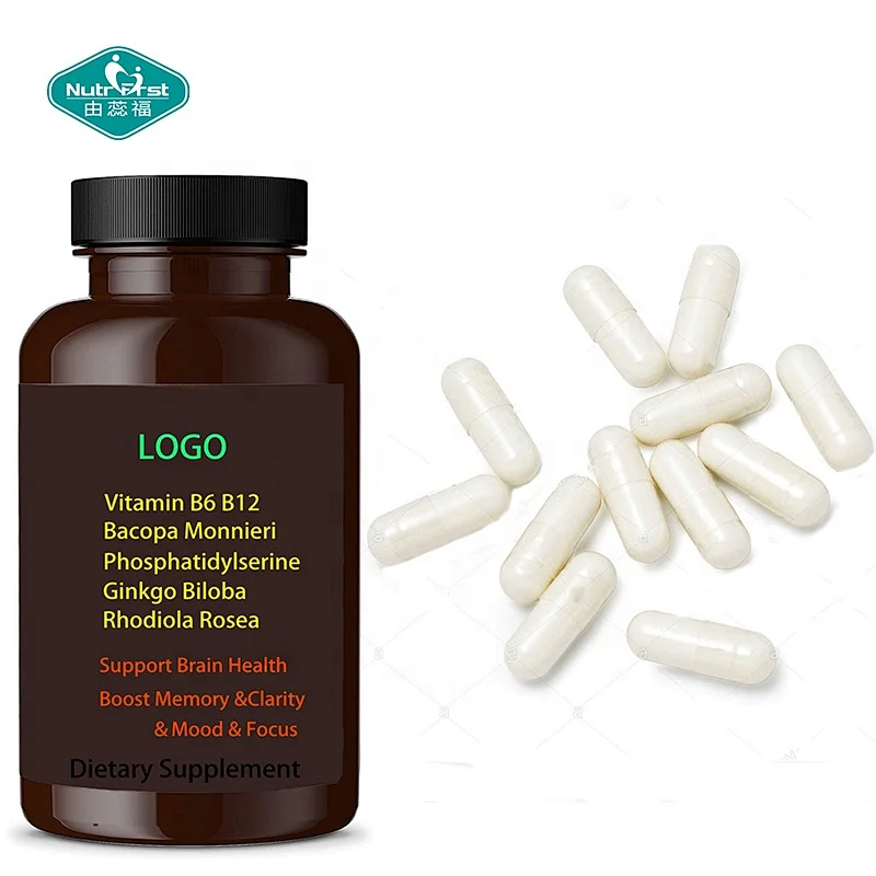 Nootropic Supplement Vitamin B3 Vitamin B12 Bacopa Phosphatidylserine Ginkgo Rhodiola Capsules For Memory Stress Relief