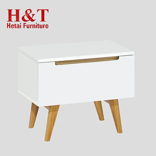 wooden storage cabinet with drawer bedroom furniture bedside table Pu Painting Night Stand With Oak Leg- 9968