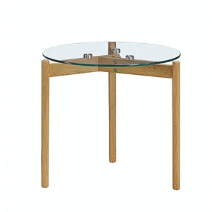 Hot sale tempered glass coffee table with oak legs round coffee table for living room furniture