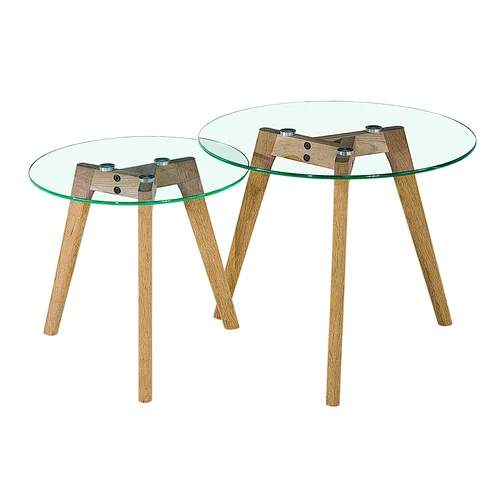 popular glass table top oak legs solid wood coffee table set