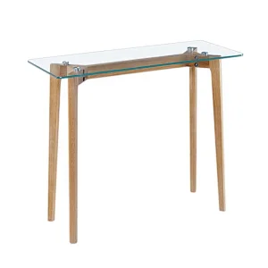Living Room Furniture Console table  8mm tempered  clear glass with american white oak legs 9511-C Glass