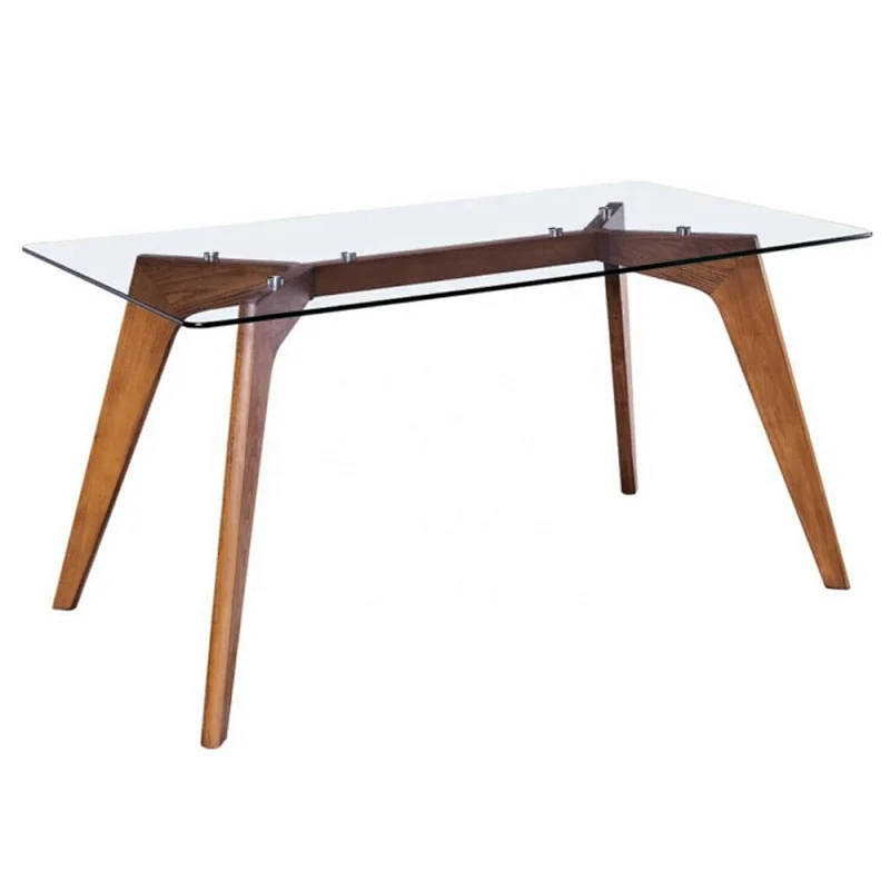 restaurant furniture wood rectangle dining table fashion design Glass Top With Oak Legs Dining Table - 9511-160/180/200Glass