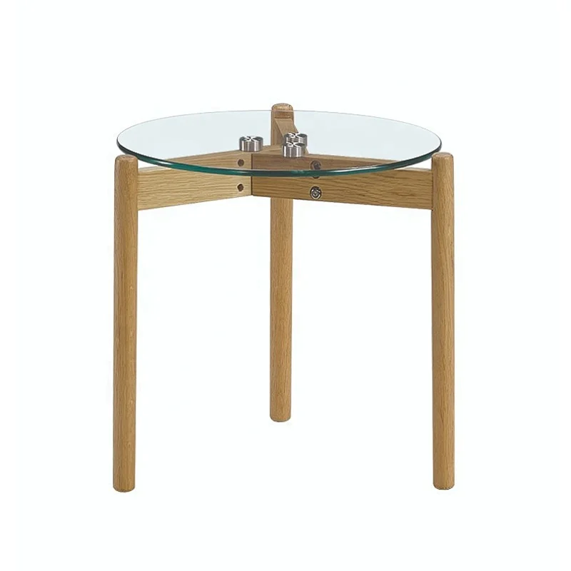 hot sale high quality new design glass coffee table round coffee table with oak legs for living room furniture