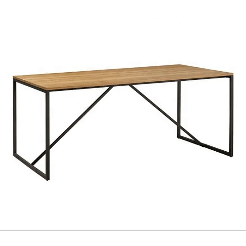 modern Dining Table Living Room Furniture Oak Veneer Dining Table With Metal Lges - 1330