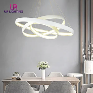 Modern Droplight Annular Art Unique Living Room Home Lamp Acrylic Aluminum White Chandelier