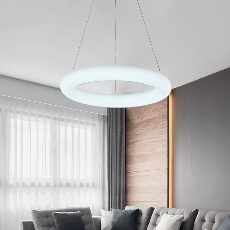 Energy Saving Residential Bedroom Plastic Iron Circular White LED Chandelier Light