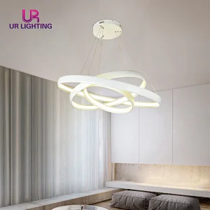 Modern Droplight Annular Art Unique Living Room Home Lamp Acrylic Aluminum White Chandelier