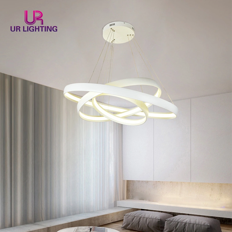 Modern Droplight Annular Art Unique Living Room Home Lamp Acrylic Aluminum White Chandelier