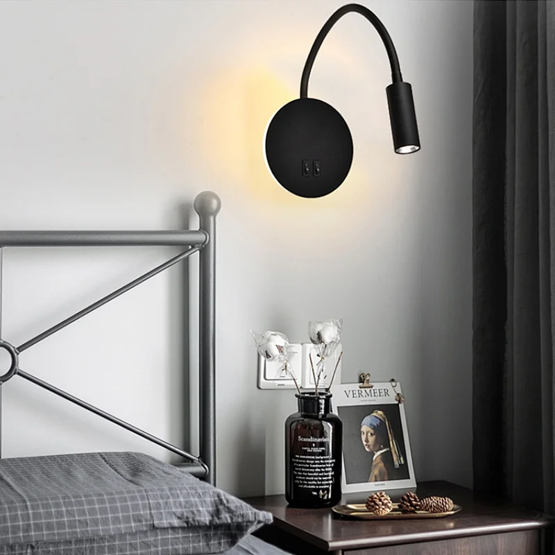 Modern design spot light white black aluminum iron bedroom hotel room round 7w led wall lamp