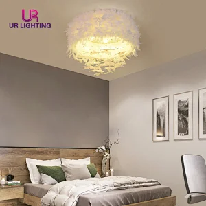 Fashion decorative white Goose feather girls bedroom dreamlike led ceiling light