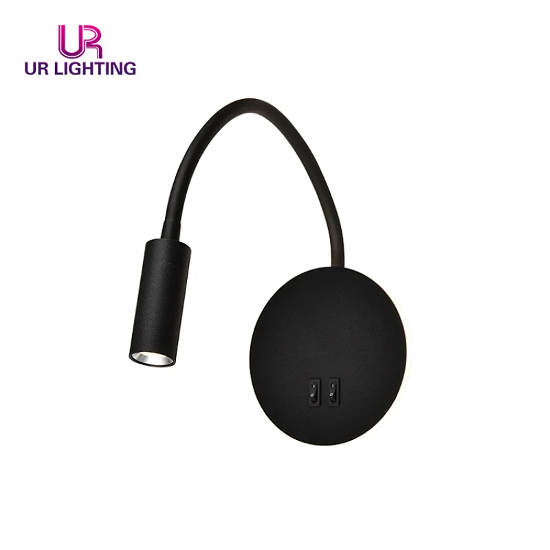 Modern design spot light white black aluminum iron bedroom hotel room round 7w led wall lamp