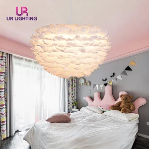 Modern design warm white feather hanging bedeoom decorative dimmable led pendant light