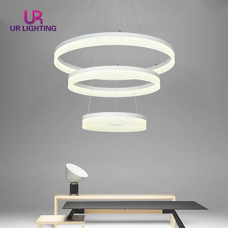 Energy Saving big modern lighting fixtures home white annular led chandelier pendant lamp