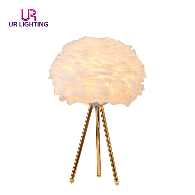 Luxury Design Home Goose Feather Night Decorative Tripod Standing LED Table Light