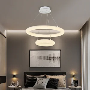 Energy Saving Residential Bedroom Plastic Iron Circular White LED Chandelier Light