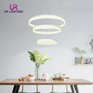 Energy Saving big modern lighting fixtures home white annular led chandelier pendant lamp