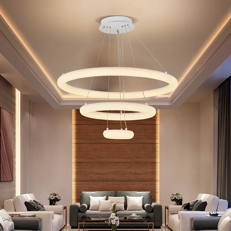Energy Saving Residential Bedroom Plastic Iron Circular White LED Chandelier Light