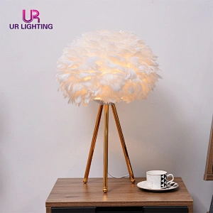 Luxury Design Home Goose Feather Night Decorative Tripod Standing LED Table Light