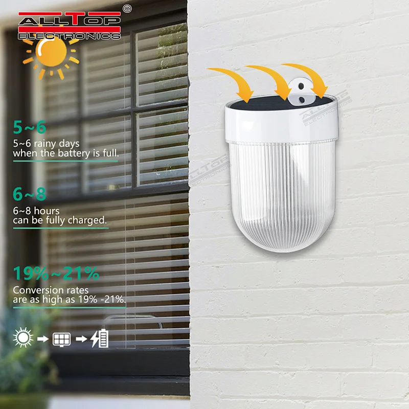 ALLTOP High performance energy saving IP65 waterproof 3w outdoor all in one led solar wall lamp