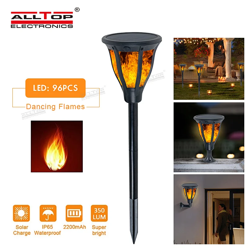 ALLTOP High Performance Outdoor Flickering Flame Decorative Solar Led Pillar Light With 4 Light Mode