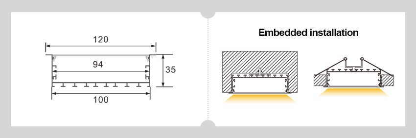 Recessed Aluminum Channel For LED Light Strip 100x35mm