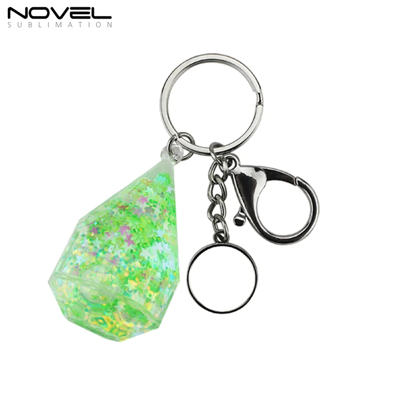 Diamond bottle shape quick sand kerying with sublimation round pendant