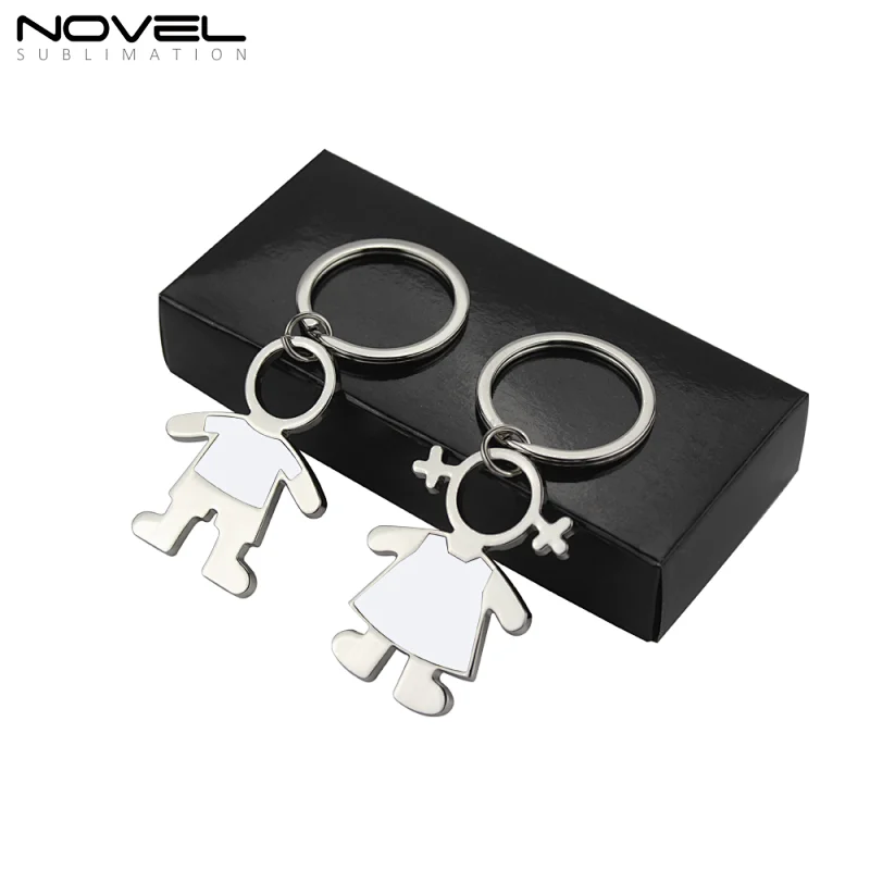 Custom Valentine's gift metal couple keychain Sublimation girl shape metal keyring