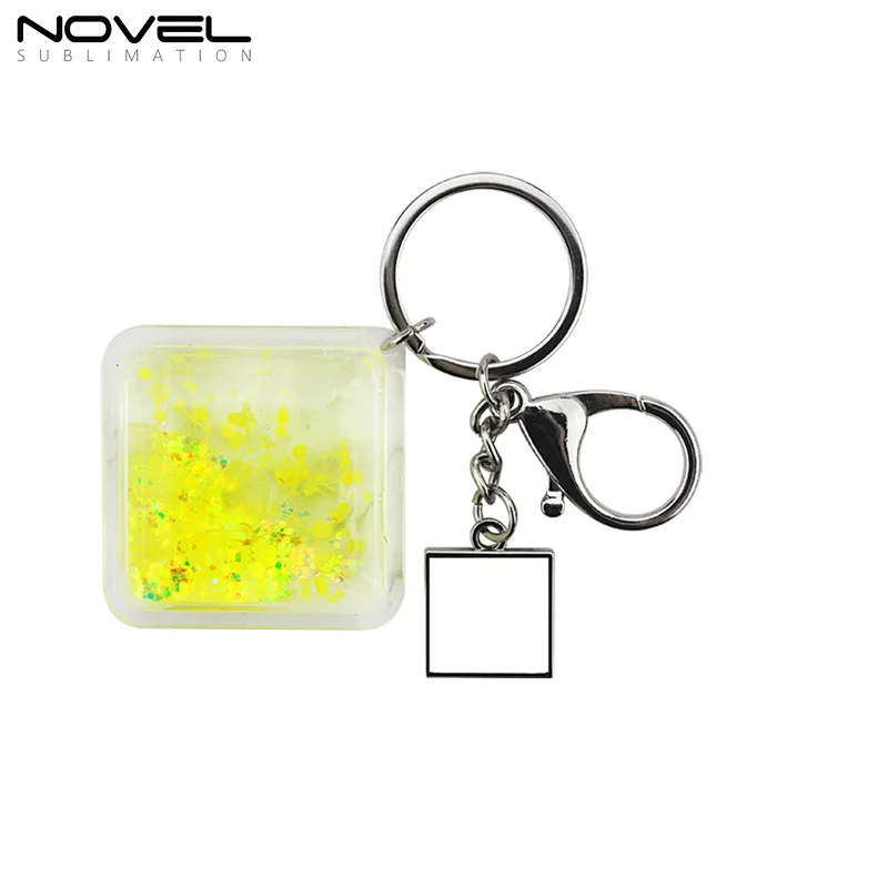 With Square Glitter Liquid Quicks and Pendant Sublimation Metal Key chain