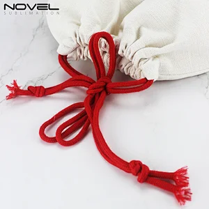 Custom Linen Cotton Gift Bag, Linen Bag With Red Drawstring