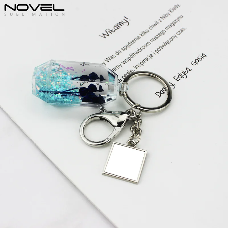 New Fashion Glitter Liquid Quicksand  Keyring sublimation  metal keychain