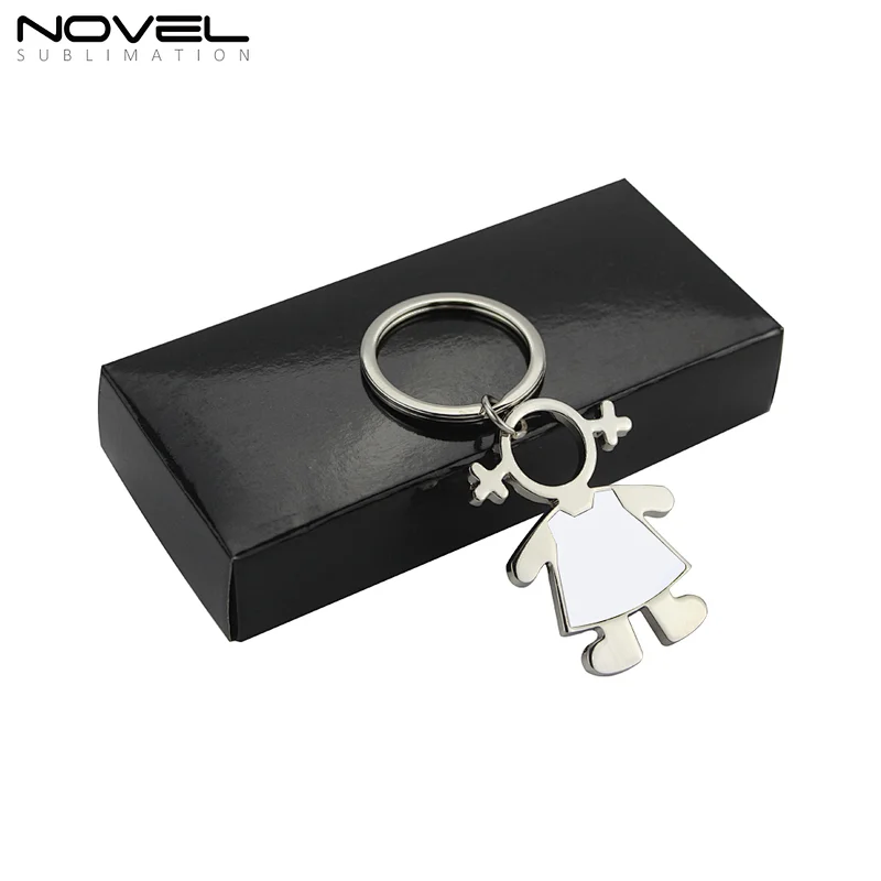 Custom Valentine's gift metal couple keychain Sublimation girl shape metal keyring