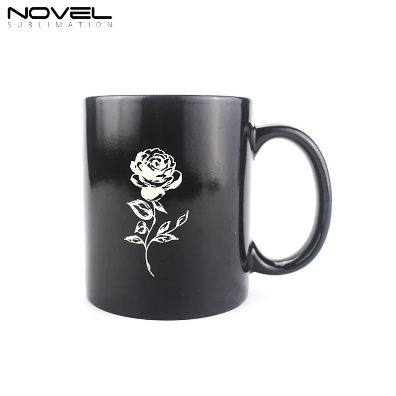 11OZ C handle mug heat resistant cup color changing mug with rose carved