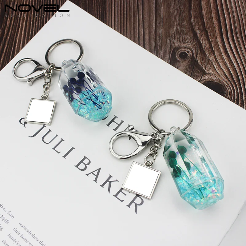 New Fashion Glitter Liquid Quicksand  Keyring sublimation  metal keychain