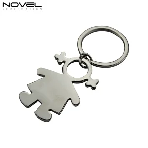 Custom Valentine's gift metal couple keychain Sublimation girl shape metal keyring