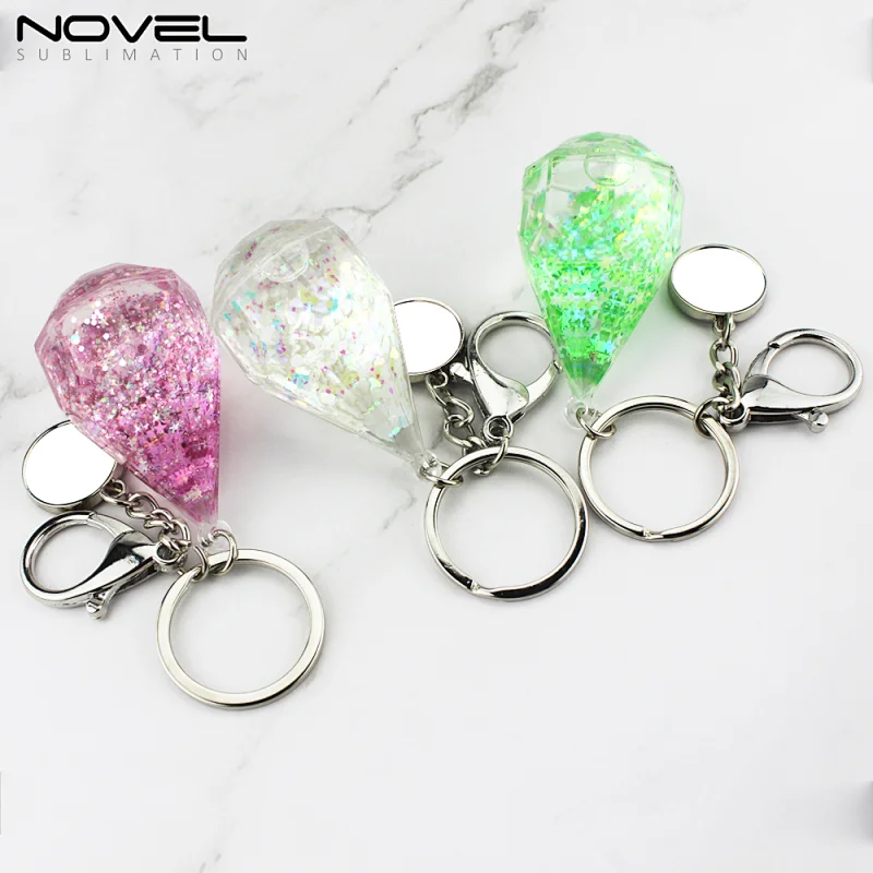 Diamond bottle shape quick sand kerying with sublimation round pendant