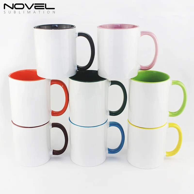 with MIX Colors Inside/Handle 11 oz White Ceramic Sublimation Coffee Mug