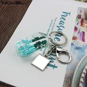 New Fashion Glitter Liquid Quicksand  Keyring sublimation  metal keychain