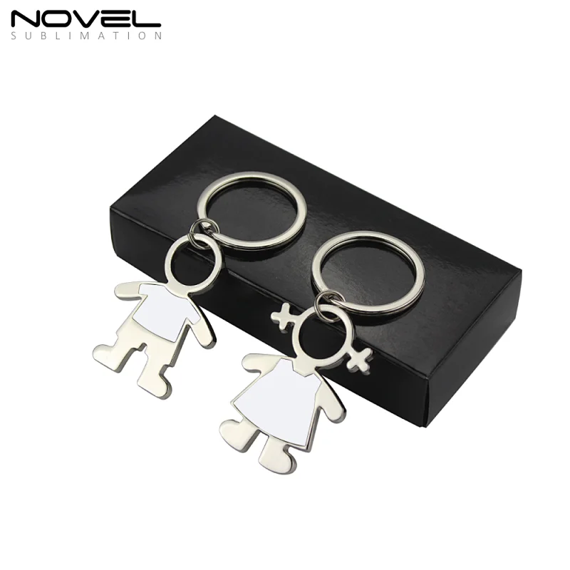 DIY gift metal couple keychain Sublimation boy shape metal keyring