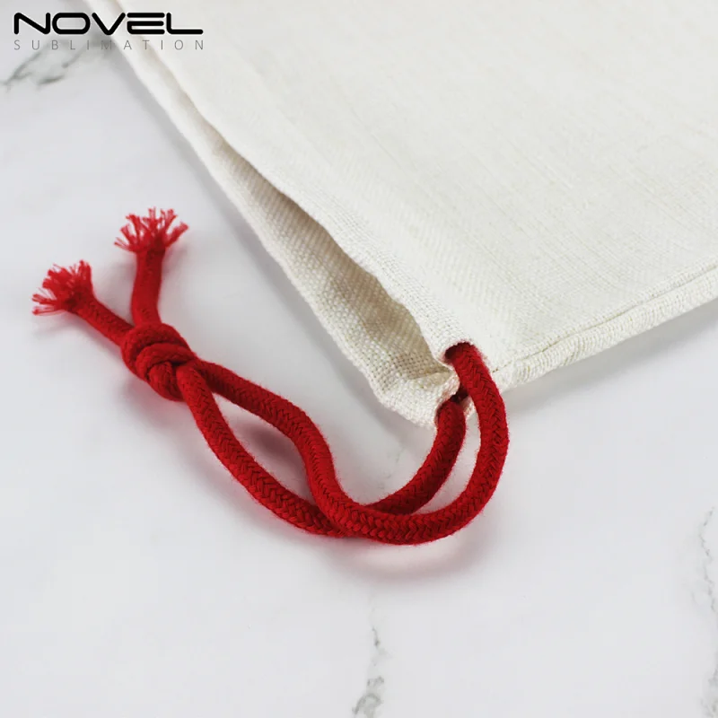 Custom Linen Cotton Gift Bag, Linen Bag With Red Drawstring
